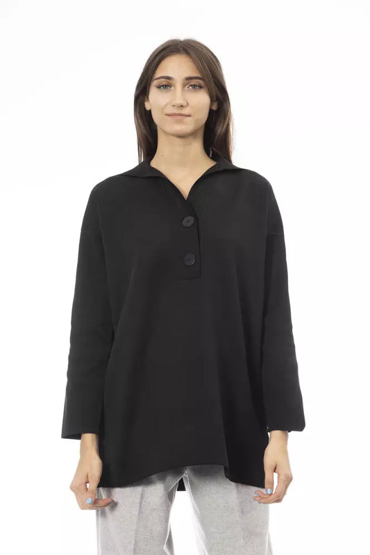 Alpha Studio Women's Black PP Long Sleeved V-neck T-shirt