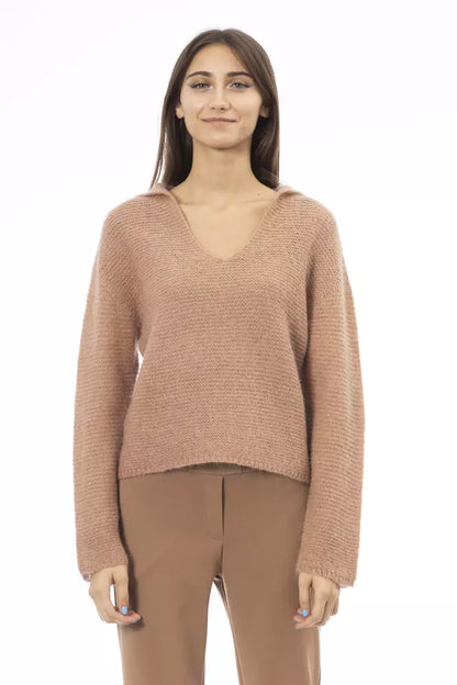 Alpha Studio Ladies' Beige Polyamide Wide V-neck Sweater