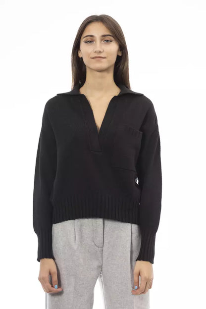 Alpha Studio Ladies' Black Wool V-neck Sweater