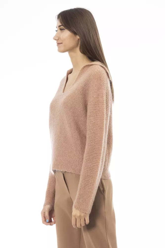 Alpha Studio Ladies' Beige Polyamide Wide V-neck Sweater