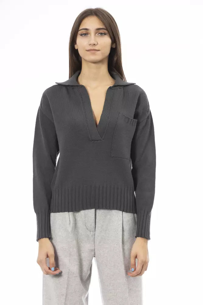 Alpha Studio Ladies' Green Wool V-neck Sweater