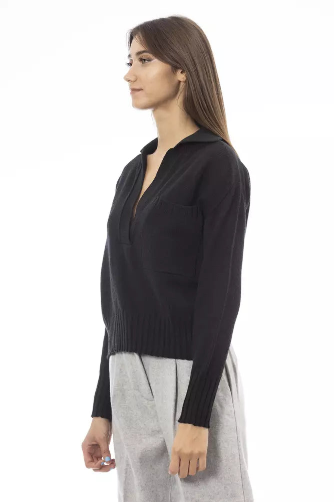 Alpha Studio Ladies' Black Wool V-neck Sweater