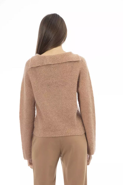 Alpha Studio Ladies' Beige Polyamide Wide V-neck Sweater