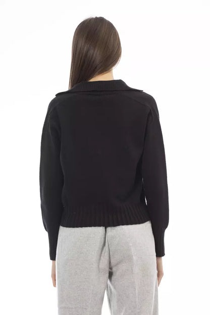 Alpha Studio Ladies' Black Wool V-neck Sweater