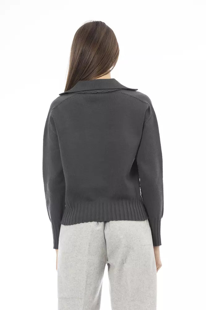 Alpha Studio Ladies' Green Wool V-neck Sweater