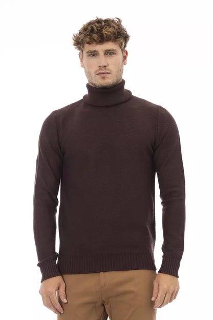 Alpha Studio Men's Brown Merino Wool Turtleneck Sweater