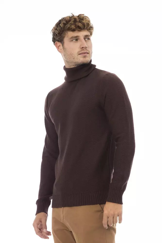 Alpha Studio Men's Brown Merino Wool Turtleneck Sweater