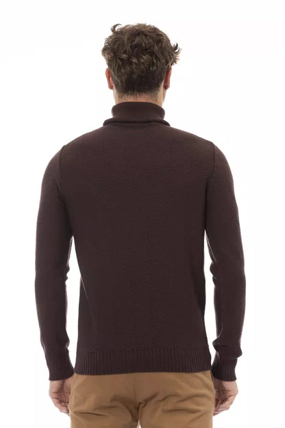 Alpha Studio Men's Brown Merino Wool Turtleneck Sweater