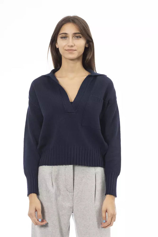 Alpha Studio Ladies' Blue Wool V-neck Sweater