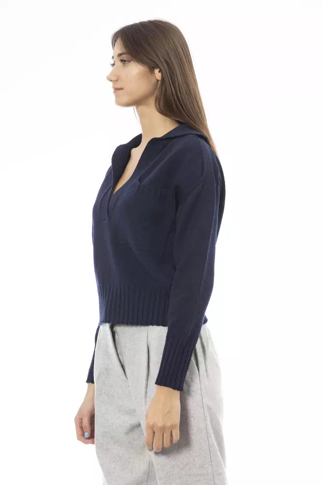 Alpha Studio Ladies' Blue Wool V-neck Sweater