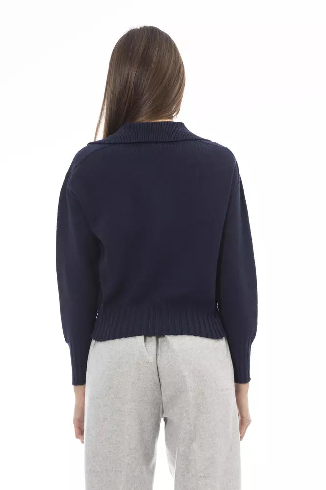 Alpha Studio Ladies' Blue Wool V-neck Sweater