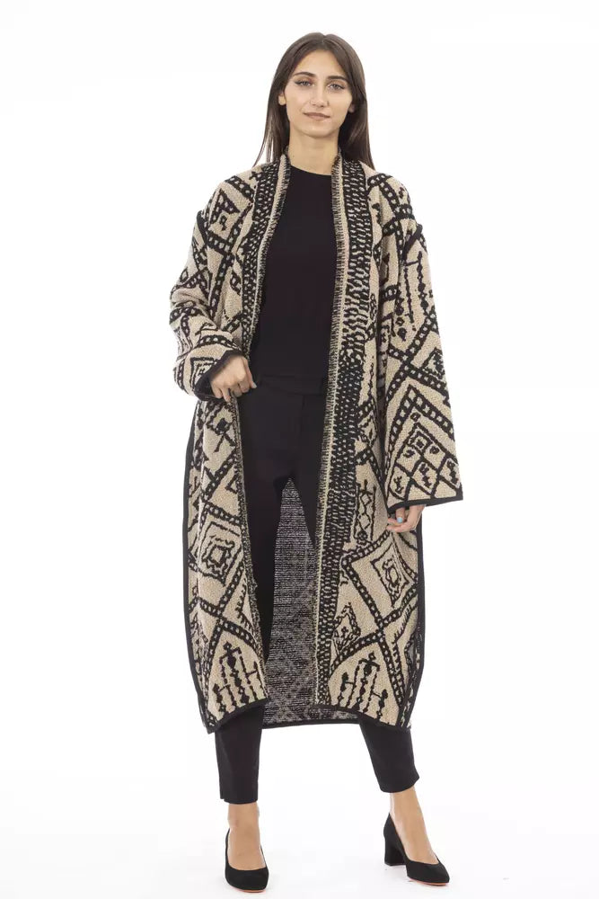 Alpha Studio Women's Brown Acetate Scandian Double Jacquard Coat