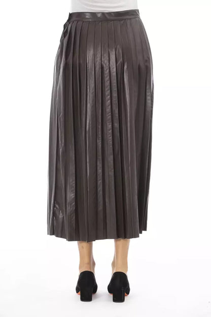 Alpha Studio Brown Polyethylene Faux leather Midi Skirt