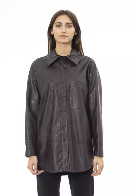 Alpha Studio Women's Brown Polyethylene Leatherette Shirt