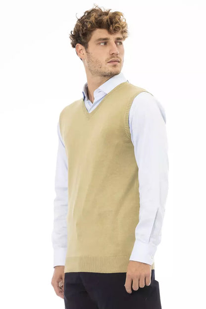 Alpha Studio Men's Beige Viscose V-neck Sweater Vest