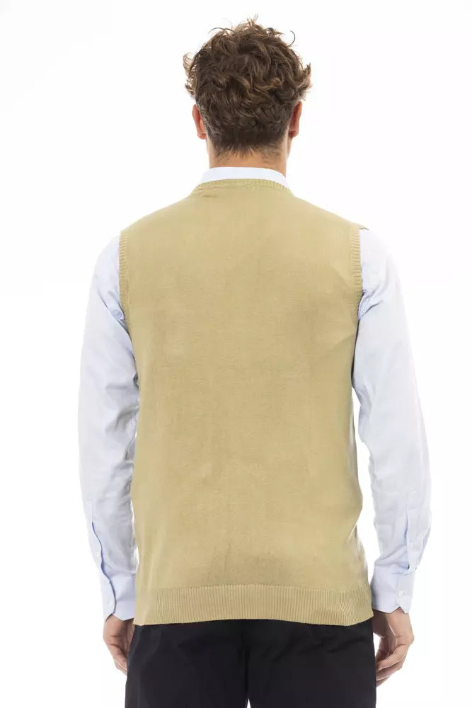 Alpha Studio Men's Beige Viscose V-neck Sweater Vest