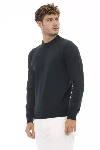 Alpha Studio Men's Green Wool Crewneck Sweater