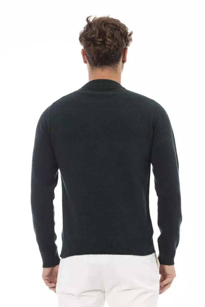 Alpha Studio Men's Green Wool Crewneck Sweater