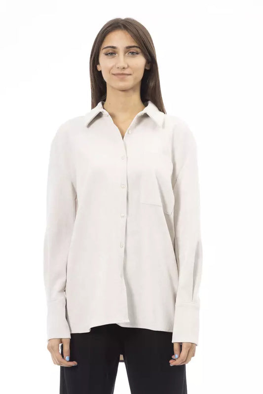 Alpha Studio Women's White Polyester Long Sleeve Shirt