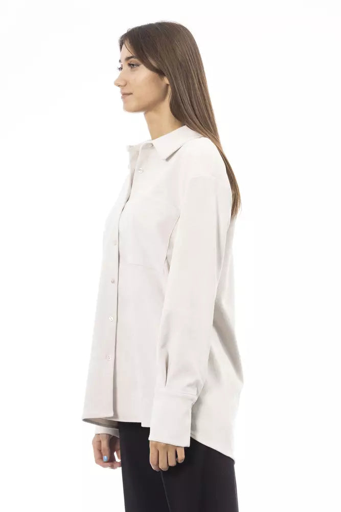 Alpha Studio Women's White Polyester Long Sleeve Shirt