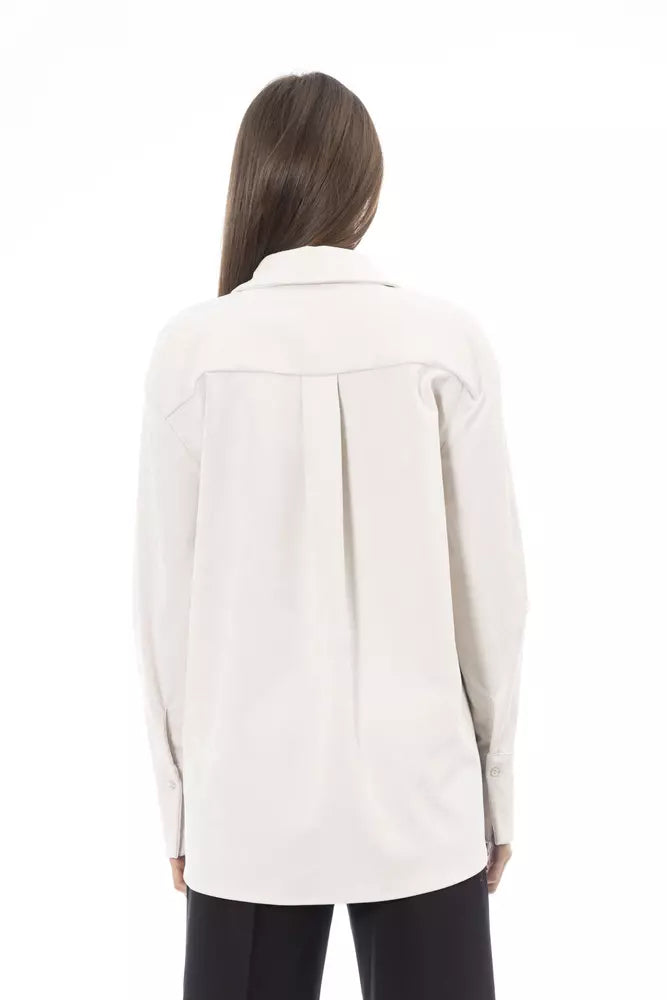 Alpha Studio Women's White Polyester Long Sleeve Shirt