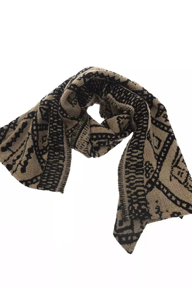 Alpha Studio Brown Acetate Scandinavian Jacuard Stole Scarf