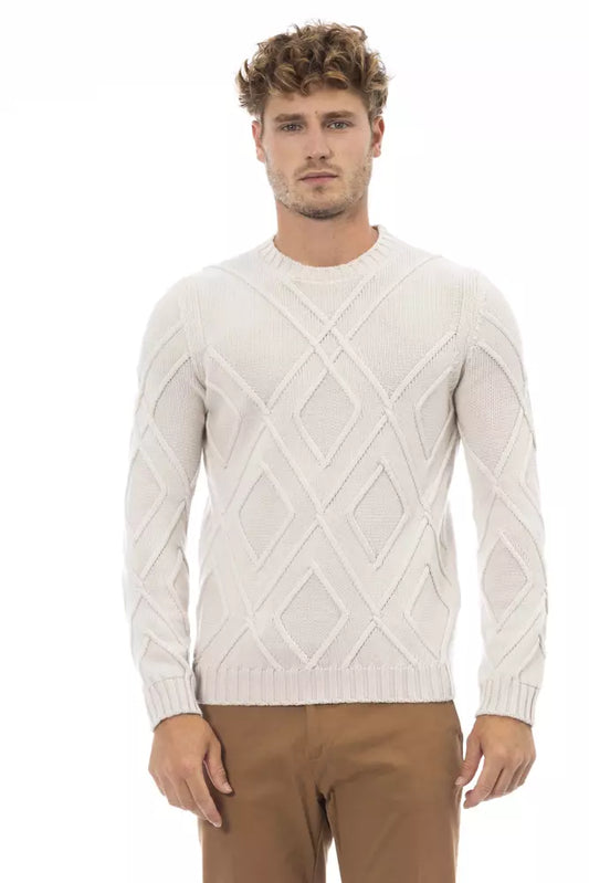 Alpha Studio Men's Beige Merino Wool Crewneck Sweater