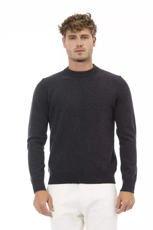 Alpha Studio Men's Black Wool Crewneck Sweater