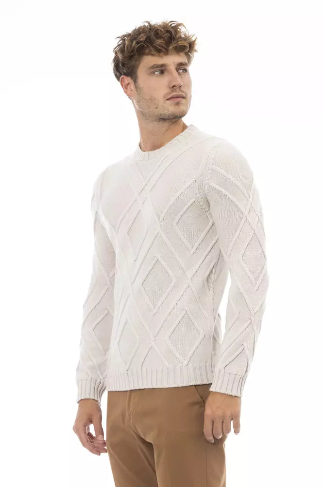 Alpha Studio Men's Beige Merino Wool Crewneck Sweater