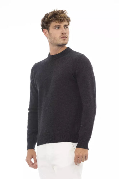 Alpha Studio Men's Black Wool Crewneck Sweater