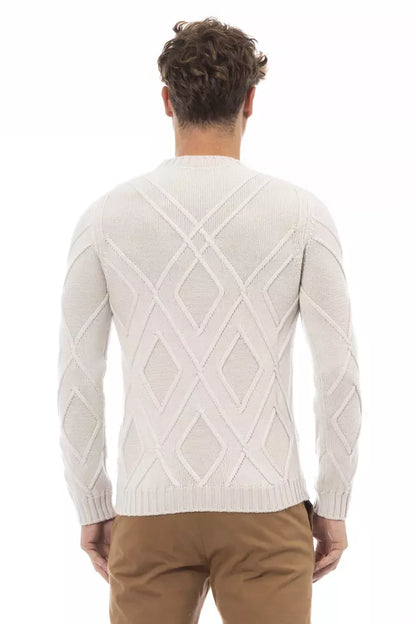 Alpha Studio Men's Beige Merino Wool Crewneck Sweater