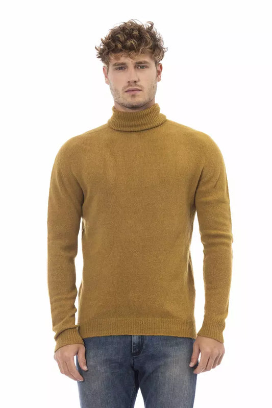 Alpha Studio Men's Brown Alpaca Leather Turtleneck Sweater