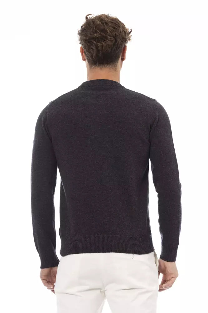 Alpha Studio Men's Black Wool Crewneck Sweater