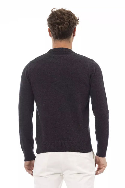 Alpha Studio Men's Black Wool Crewneck Sweater