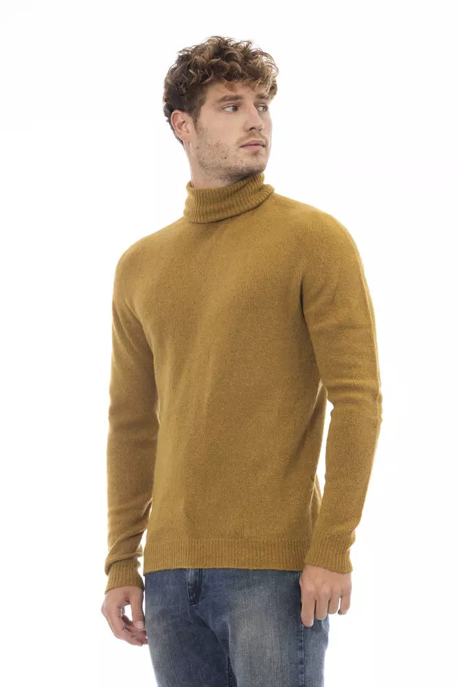 Alpha Studio Men's Brown Alpaca Leather Turtleneck Sweater