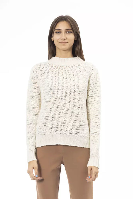 Alpha Studio Ladies' White Wool Mock Neck Sweater