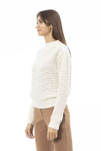 Alpha Studio Ladies' White Wool Mock Neck Sweater