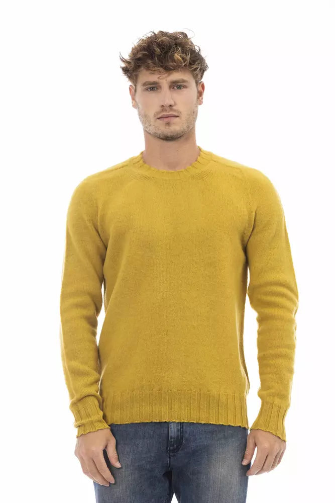 Alpha Studio Men's Yellow Wool Crewneck Sweater