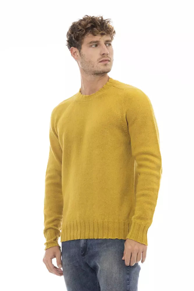 Alpha Studio Men's Yellow Wool Crewneck Sweater