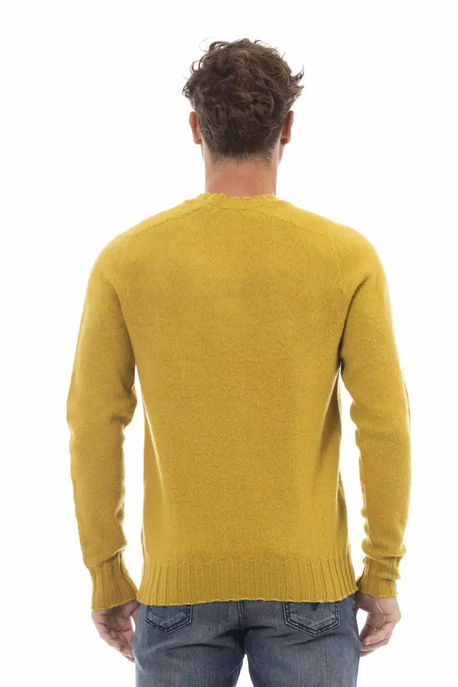 Alpha Studio Men's Yellow Wool Crewneck Sweater