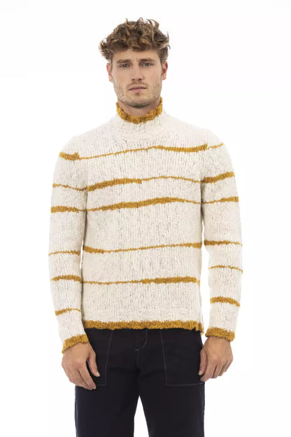 Alpha Studio Men's Beige Alpaca Wool Mock Neck Sweater