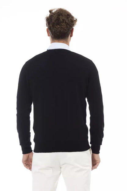 Alpha Studio Men's Black Wool V-neck Sweater