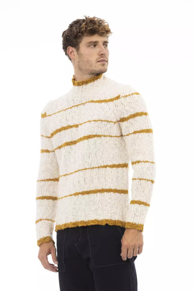 Alpha Studio Men's Beige Alpaca Wool Mock Neck Sweater