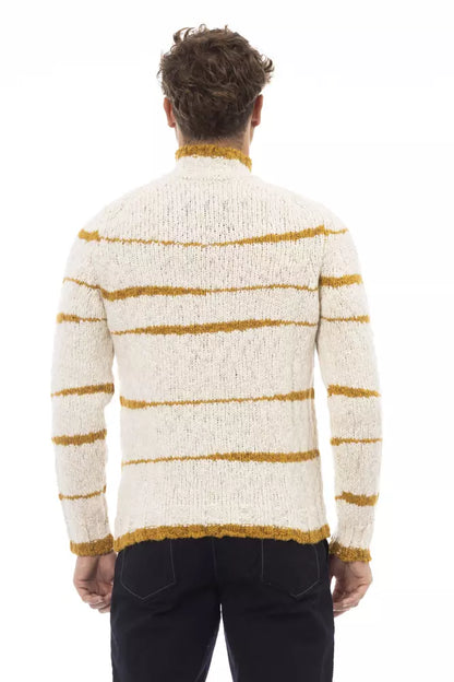 Alpha Studio Men's Beige Alpaca Wool Mock Neck Sweater