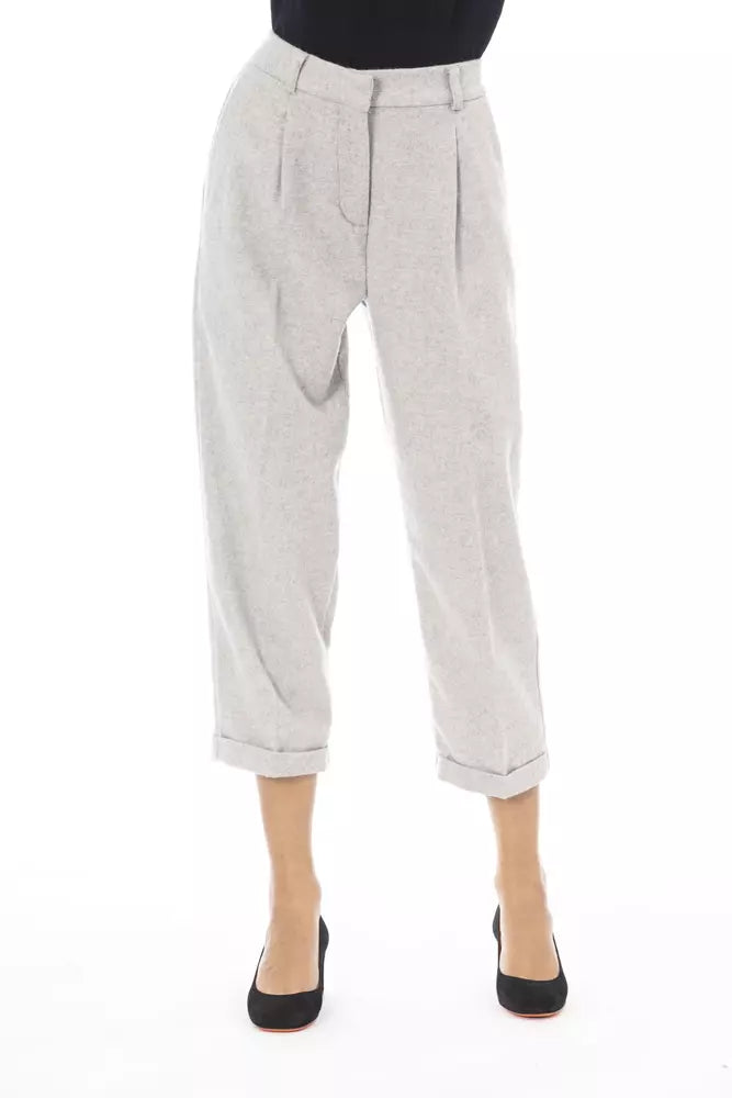 Alpha Studio Ladies' Light Grey Wool Cropped Trousers