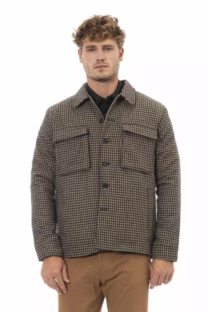 Alpha Studio Men's Brown Wool Houndstooth Shirt Jacket