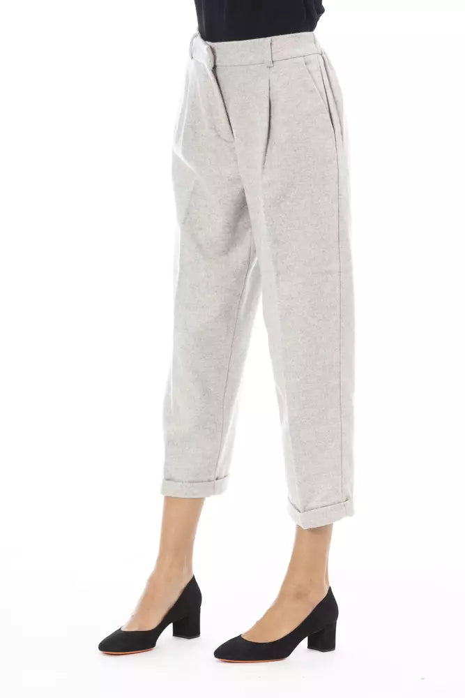 Alpha Studio Ladies' Light Grey Wool Cropped Trousers