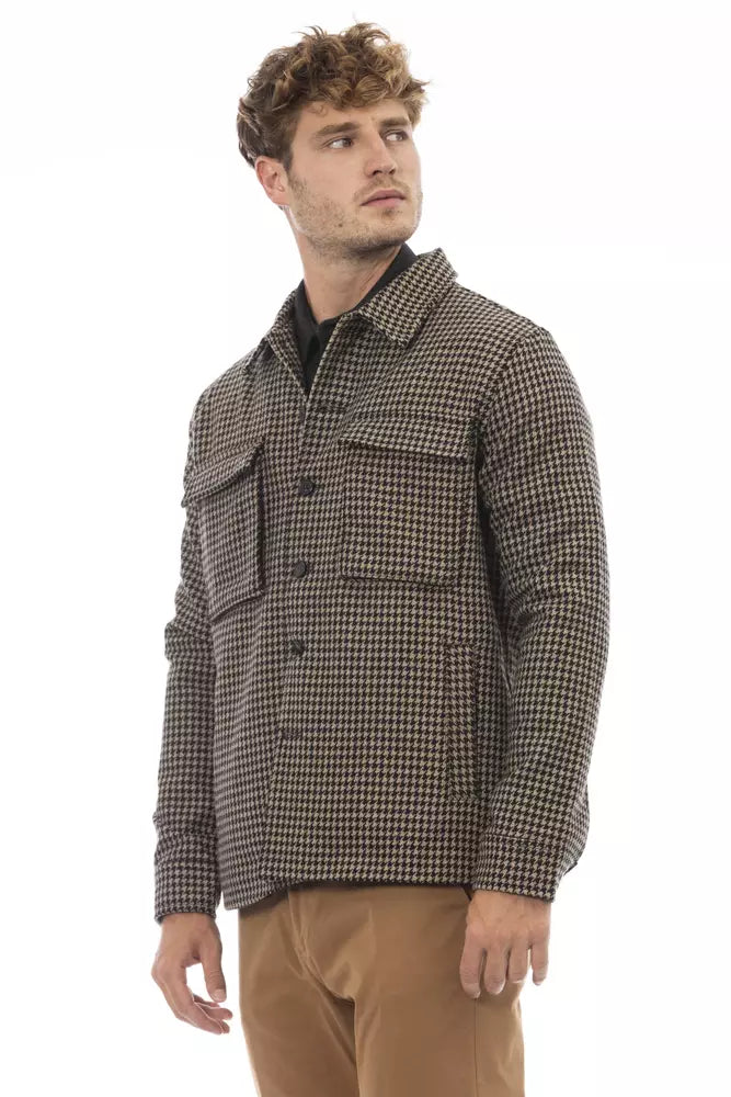 Alpha Studio Men's Brown Wool Houndstooth Shirt Jacket