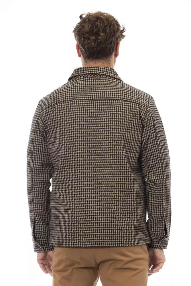 Alpha Studio Men's Brown Wool Houndstooth Shirt Jacket