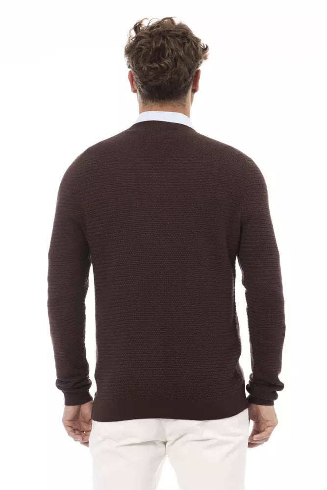 Alpha Studio Men's Brown Merino Wool V-neck Sweater